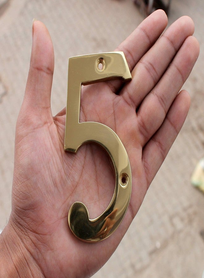 eSplanade 4" Brass House Hotel Door Number Plaque Sticky Numeric Numerical Digit 0-9 (5(five)) - Image 3